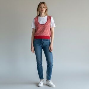 Moth by Anthropologie Red & White Knit Vest | Size M